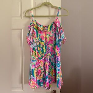 Lilly Pulitzer Pink, Turquoise & Yellow Floral-Print romper size M